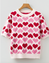 Load image into Gallery viewer, Pre-Order Sachet Pink 2-tone Heart Print Valentine Crew Neck Short Sleeve Sweater