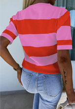 Load image into Gallery viewer, Pre-Order Black Stripe Colorblock Striped Knitted T shirts