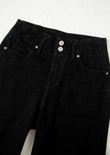 Load image into Gallery viewer, Pre-Order Black 2-Button High Waist Flared Bottom Jeans