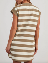 Load image into Gallery viewer, Pre-Order Khaki Stripe Cap Sleeve Shift T Shirt Dress