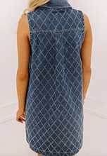 Load image into Gallery viewer, Pre-Order Sail Blue Rhombus Textured Collar Buttoned V Neck Denim Sleeveless Mini Dress