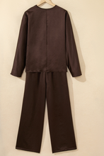 Load image into Gallery viewer, Pre-Order Dark Brown Braided V Neck Long Sleeve Loose Top and Drawstring High Waist Pants 2pcs Outfit