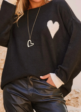 Load image into Gallery viewer, Pre-Order Black Heart Detail Contrast Cuffs Baggy Sweater