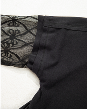 Load image into Gallery viewer, Pre-Order Black Solid Color Bow Textured Patchwork Long Sleeve Tee