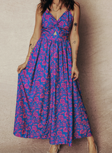 Load image into Gallery viewer, Pre-Order Blue Floral Print Twisted V Neck Tied Backless Maxi Dress