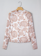 Load image into Gallery viewer, Pre-Order Brown Thumbhole Long Sleeve Floral Print Mesh Top
