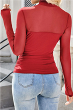 Load image into Gallery viewer, Pre-Order  Sheer Mesh Patchwork High Neck Long Sleeve Tops