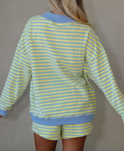 Load image into Gallery viewer, Pre-Order Yellow Stripe Color Block Detail Long Sleeve Pullover Elastic Waist Pull On Shorts 2pcs Set