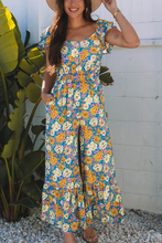Load image into Gallery viewer, Pre-Order Yellow Floral Allover Print Shirred Cut Out High Waist Jumpsuit