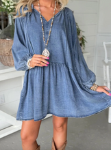 Load image into Gallery viewer, Pre-Order Myosotis Puff Sleeve V Neck Ruffled Loose Denim Mini Dress