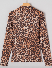 Load image into Gallery viewer, Pre-Order Brown Leopard Mock Neck Long Sleeve Mesh Top