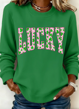 Load image into Gallery viewer, Pre-Order Dark Green LUCKY Clover Letter Printed Loose Pullover Sweatshirt