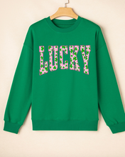 Load image into Gallery viewer, Pre-Order Dark Green LUCKY Clover Letter Printed Loose Pullover Sweatshirt