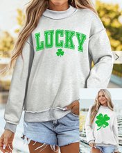 Load image into Gallery viewer, Pre-Order Light Grey LUCKY Clover Double Side Printed Mock Neck Reversible Sweatshirt