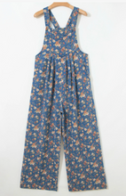 Load image into Gallery viewer, Pre-Order Blue Vintage Rose Printed Pleated Loose Denim Overall Jumpsuit
