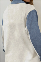 Load image into Gallery viewer, Pre-Order Denim Patchwork Buttoned Polo Collar Long Sleeve Top