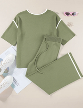 Load image into Gallery viewer, Pre-Order Contrast Trim Half Sleeve Top Drawstring Pants Loose 2pcs Sweater Suits