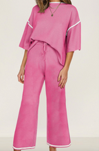 Load image into Gallery viewer, Pre-Order Contrast Trim Half Sleeve Top Drawstring Pants Loose 2pcs Sweater Suits