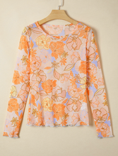Load image into Gallery viewer, Pre-Order Multicolour Floral Print Lettuce Trim Slim Long Sleeve Top