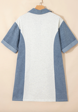 Load image into Gallery viewer, Pre-Order Denim Color Block Patchwork Button Polo Collar T Shirt Tunic Dress