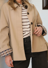 Load image into Gallery viewer, Pre-Order Parchment Plaid Liner Patchwork Single Breasted Trench Coat