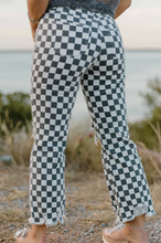 Load image into Gallery viewer, Pre-Order Black Checkerboard Print Distressed Holes Raw Edge Cropped Jeans