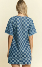 Load image into Gallery viewer, Pre-Order Sky Blue Frayed Hem Checkered Denim Mini Dress