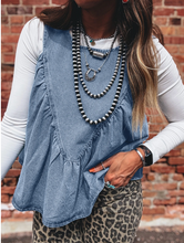 Load image into Gallery viewer, Pre-Order Denim Pleated Patchwork Sleeveless Top