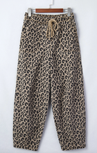 Load image into Gallery viewer, Pre-Order Khaki Leopard Print Drawstring Elastic Waist Loose Denim Pants with Pockets