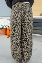 Load image into Gallery viewer, Pre-Order Khaki Leopard Print Drawstring Elastic Waist Loose Denim Pants with Pockets