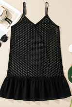 Load image into Gallery viewer, Pre-Order Black See Through Patterned Knit Ruffle Hem Patchwork Beach Cover Up