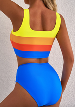 Load image into Gallery viewer, Pre-Order Blue Colorblock Square Neck Top Pleated High Waisted Bikini
