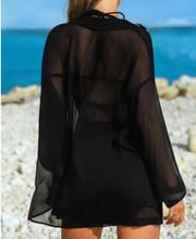 Load image into Gallery viewer, Pre-Order Black Sheer Tunic Shirt Drawstring Shorts 2pcs Swim Cover Up