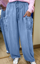 Load image into Gallery viewer, Pre-Order Blue Drawstring Elastic Waist Pocketed Loose Denim Pants