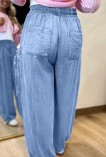 Load image into Gallery viewer, Pre-Order Blue Drawstring Elastic Waist Pocketed Loose Denim Pants