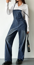 Load image into Gallery viewer, Pre-Order Dark Blue Crossed Tie Straps Bib Pocket Loose Denim Overalls