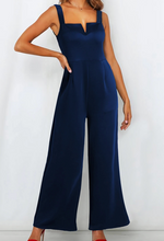 Load image into Gallery viewer, Pre-Order Blue Notched Neck Smocked Back Wide Leg Sleeveless Jumpsuit