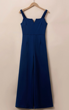 Load image into Gallery viewer, Pre-Order Blue Notched Neck Smocked Back Wide Leg Sleeveless Jumpsuit