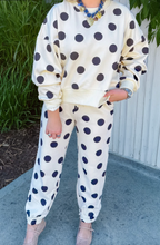 Load image into Gallery viewer, Pre-Order Beige Polka Dot Print Drop Shoulder Pullover Drawstring Jogger Pant Set