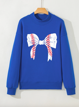 Load image into Gallery viewer, Pre-Order Blue Baseball Large Bow Mock Neck Sweatshirt