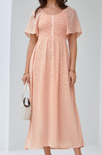 Load image into Gallery viewer, Pre-Order Pink Floral Print Button Smocked Bodice Long Dress