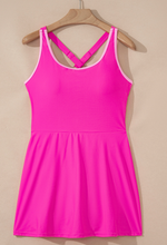 Load image into Gallery viewer, Pre-Order Contrast Trim Neckline Active Shorts Attached One Piece Swim Dress