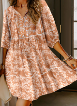 Load image into Gallery viewer, Pre-Order Yellow Floral Print Contrast Trim Button Tie Neck Swing Dress