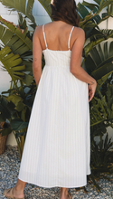 Load image into Gallery viewer, Pre-Order Beige Stripe Spaghetti Strap Pocketed High Waist Maxi Dress