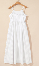 Load image into Gallery viewer, Pre-Order Beige Stripe Spaghetti Strap Pocketed High Waist Maxi Dress