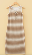 Load image into Gallery viewer, Pre-Order Stripe Tie V Neck Sleeveless Side Slit Midi Dresses