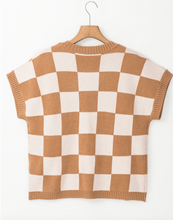 Load image into Gallery viewer, Pre-Order Light French Beige Colorblock Plaid Pattern Ribbed Trim Sweater Tank Top