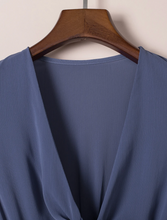 Load image into Gallery viewer, Pre-Order Blue Deep V Neck Self-tie Knotted Front Layered Flare Mini Dress