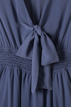 Load image into Gallery viewer, Pre-Order Blue Deep V Neck Self-tie Knotted Front Layered Flare Mini Dress
