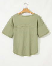 Load image into Gallery viewer, Pre-Order Exposed Seam Half Sleeve Knitted V Neck Textured Tops